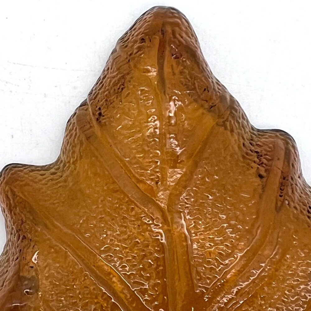 Amber Depression Glass Maple Leaf Shaped Candy Dish Bowl Ashtray Textured Finish - Picture 11 of 16